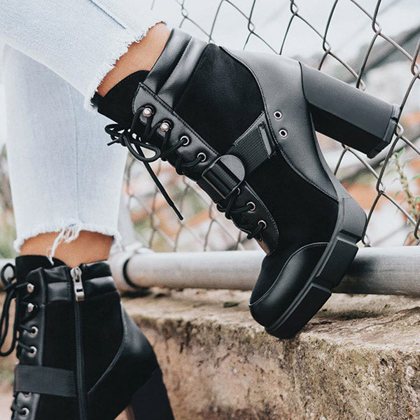 Corashoes Adjustable Buckle Straps Platform High Heel Ankle Boots