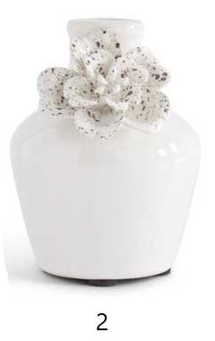 White Ceramic Vase with Raised Floral Design (Multiple Sizes & Styles)