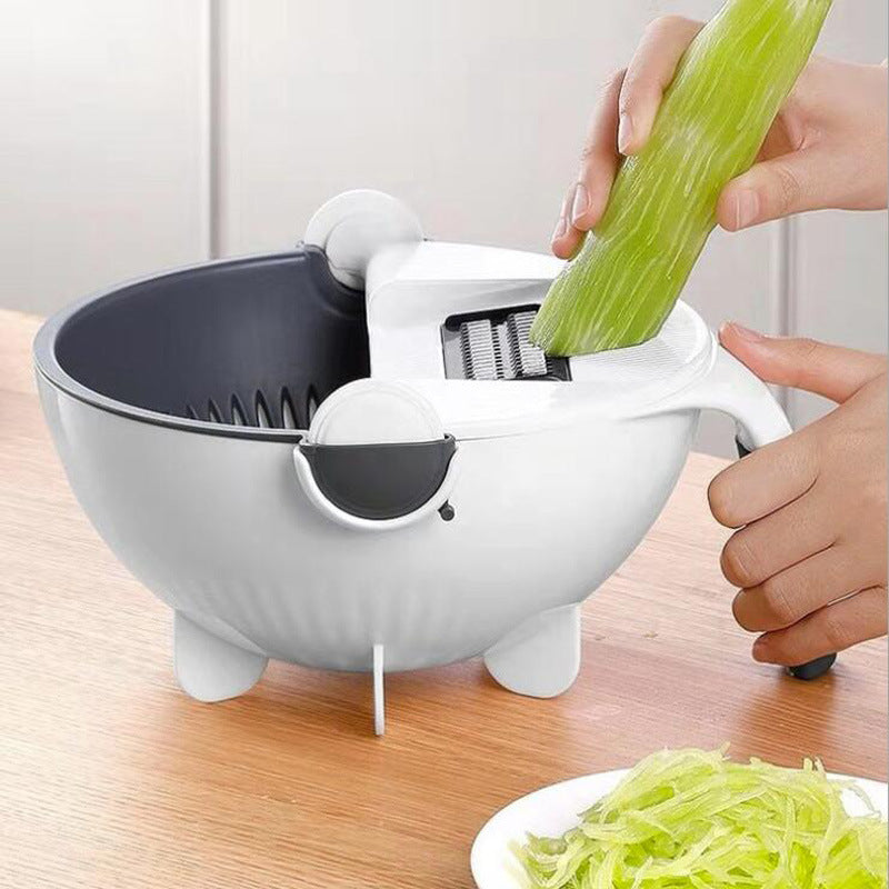 New 9 in 1 Multi-function Magic Rotate Vegetable Cutter with Drain Basket