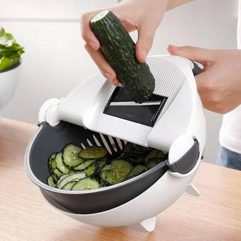 New 9 in 1 Multi-function Magic Rotate Vegetable Cutter with Drain Basket