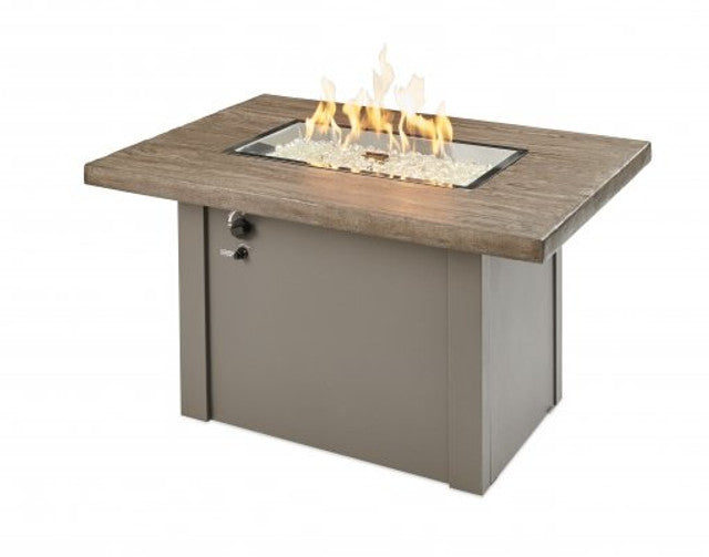 Outdoor Greatroom - Driftwood Havenwood Rectangular Gas Fire Pit Table with Grey Base