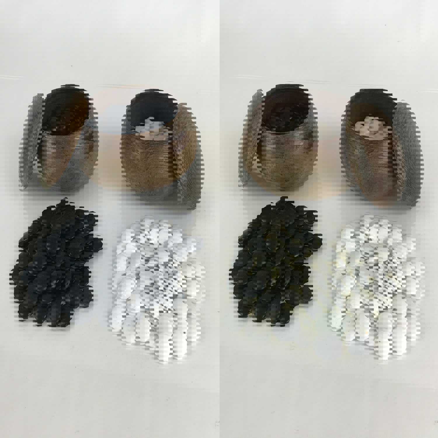 Vintage Japanese Go Stone Goishi Game Piece Set with Wooden Bowls