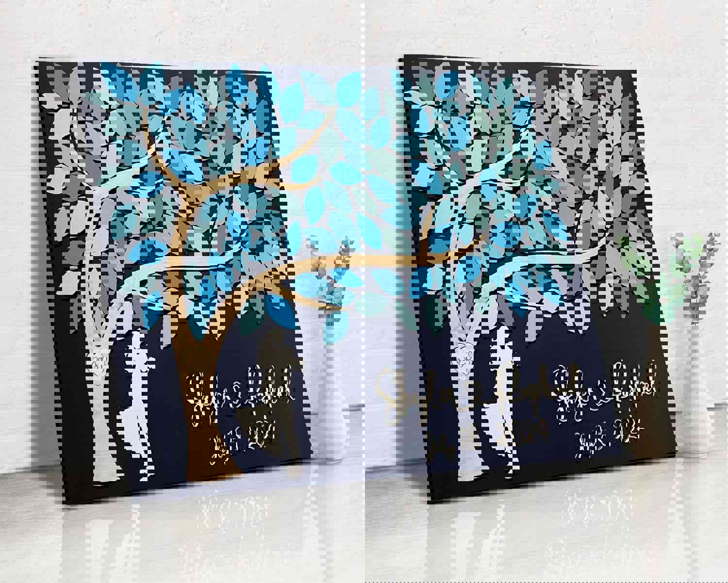 Personalized Wood Guest Book with Tree of Life - Cherry Blossom Design for Wedding, Anniversary or Newlyweds Gift