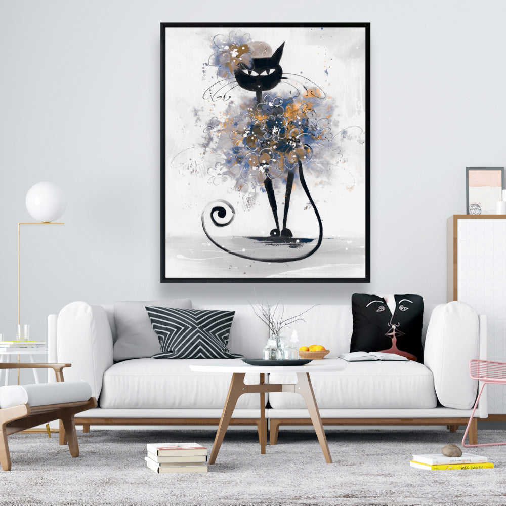 Cartoon Black Cat Fine Art Gallery Wrapped Canvas 24x36