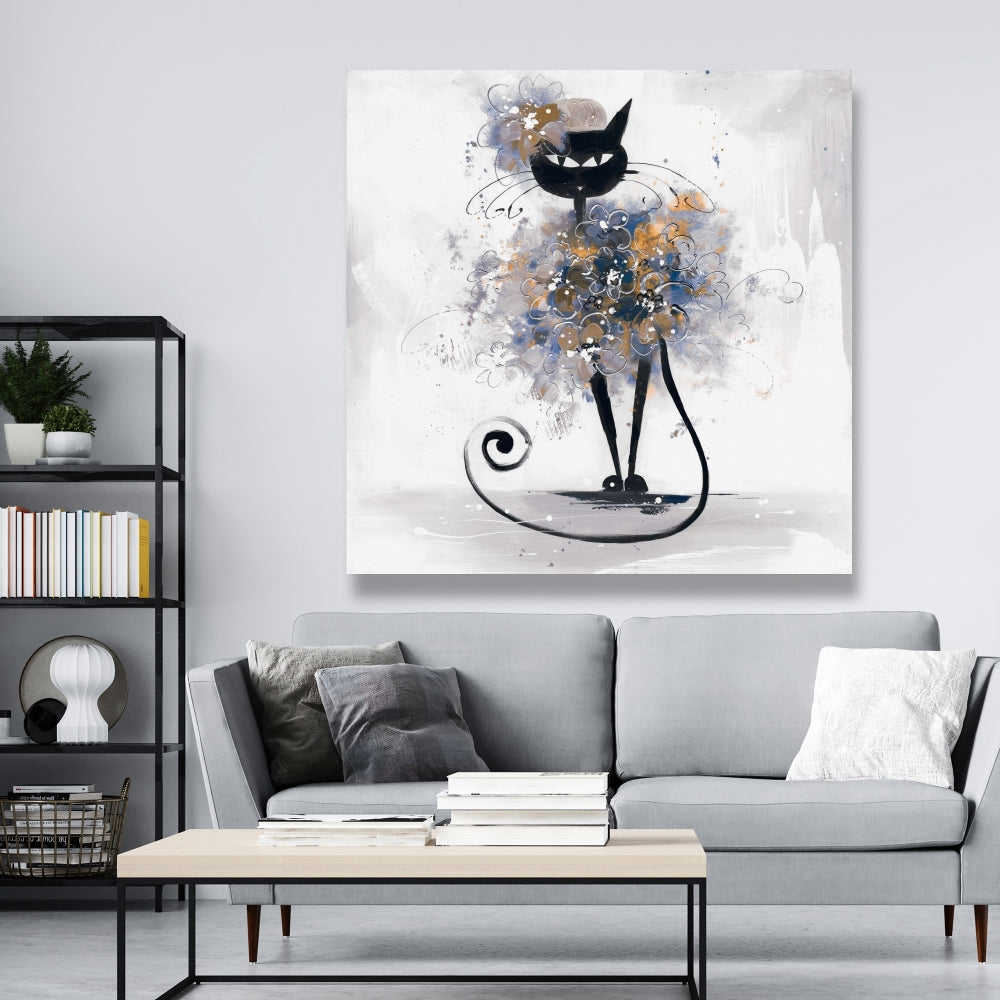 Cartoon Black Cat Fine Art Gallery Wrapped Canvas 24x36