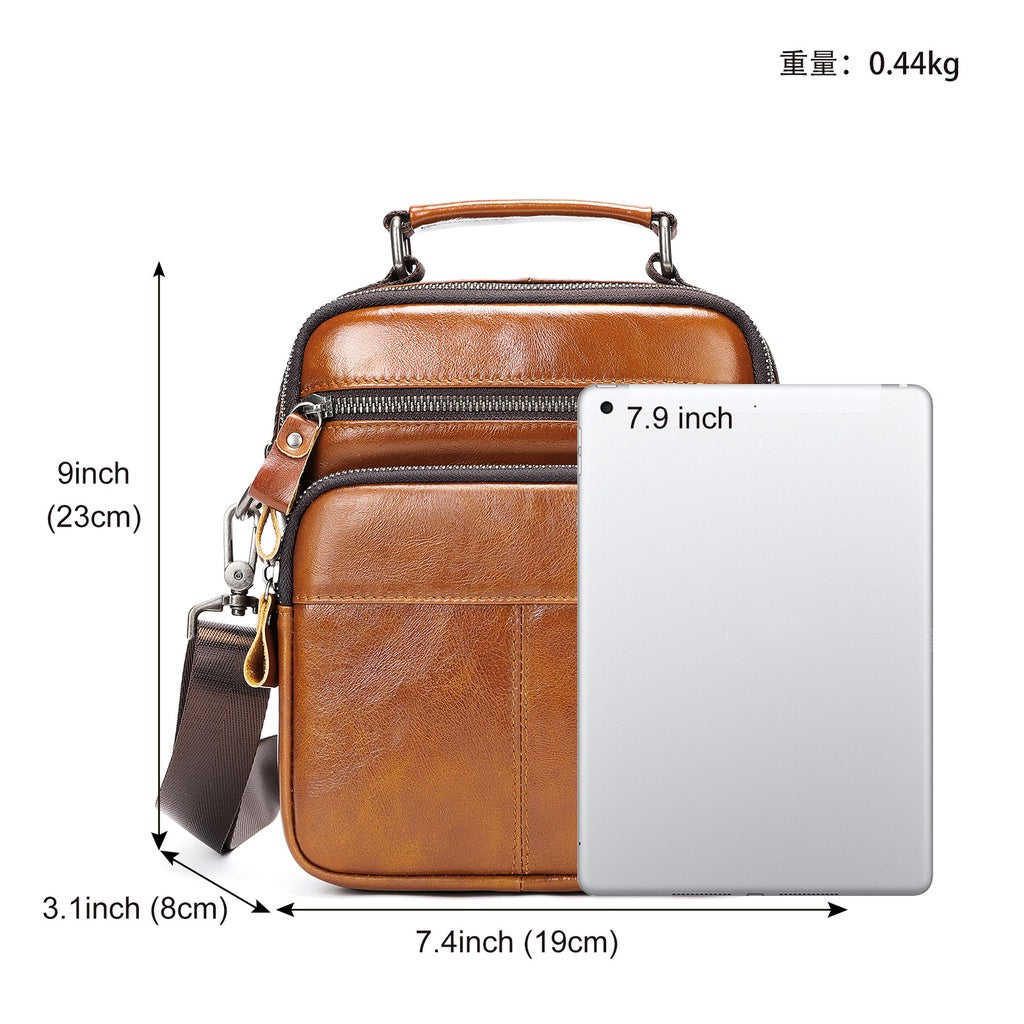 Large Capacity Genuine Leather Crossbody Bag for Men - Full-grain Cowhide Business Bag
