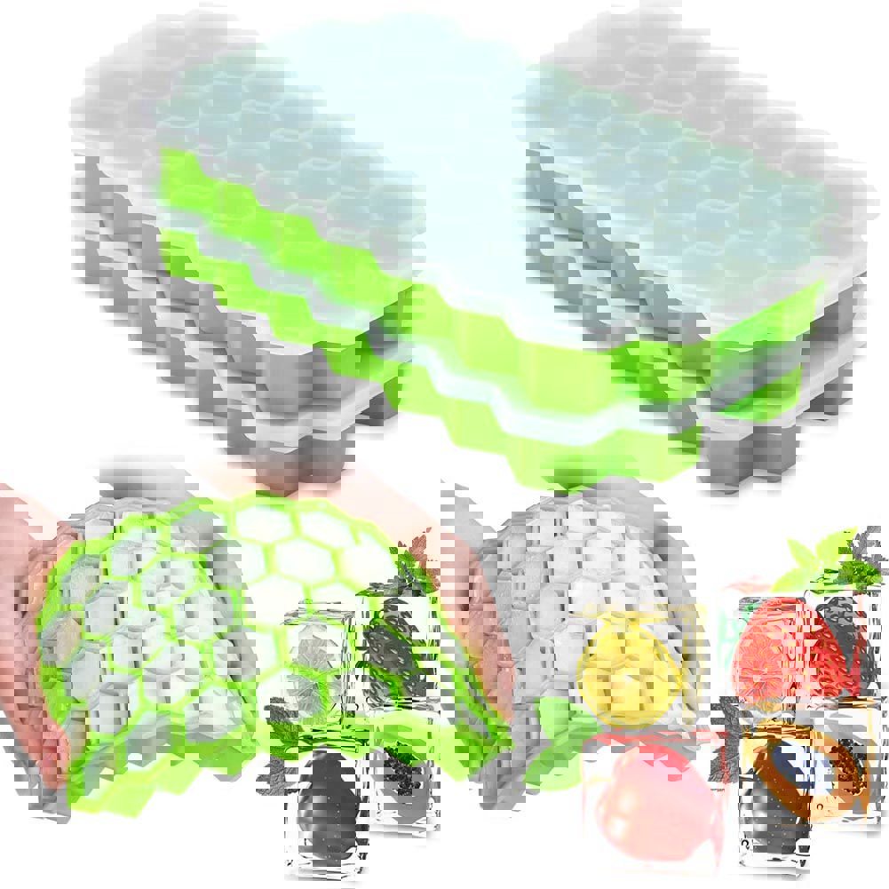 37 Cavity Honeycomb Ice Cube Trays Reusable Silicone Ice Cube Mold BPA Free with Removable Lids