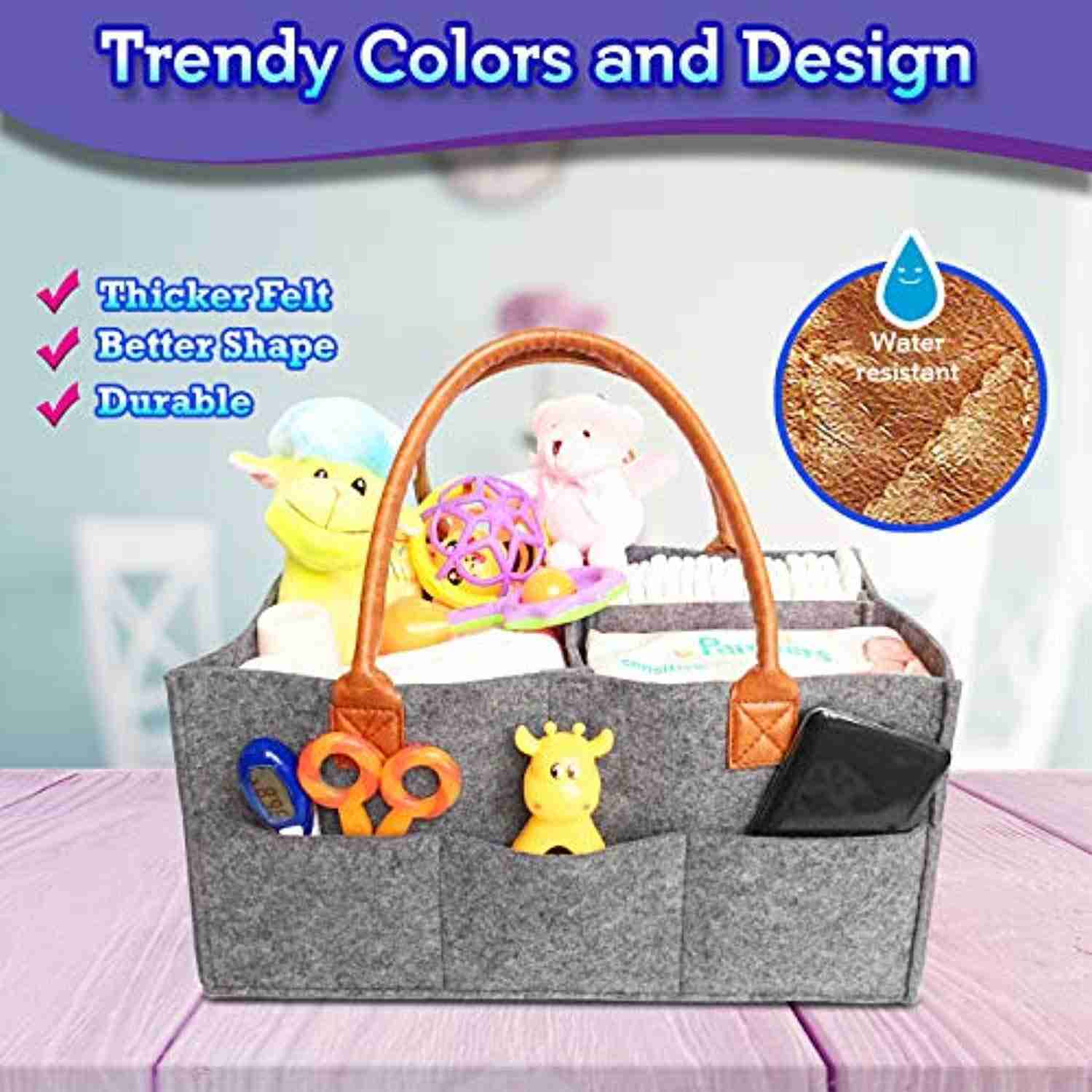 Premium Baby Diaper Caddy Organizer - Portable Nursery Storage with Leather Handles