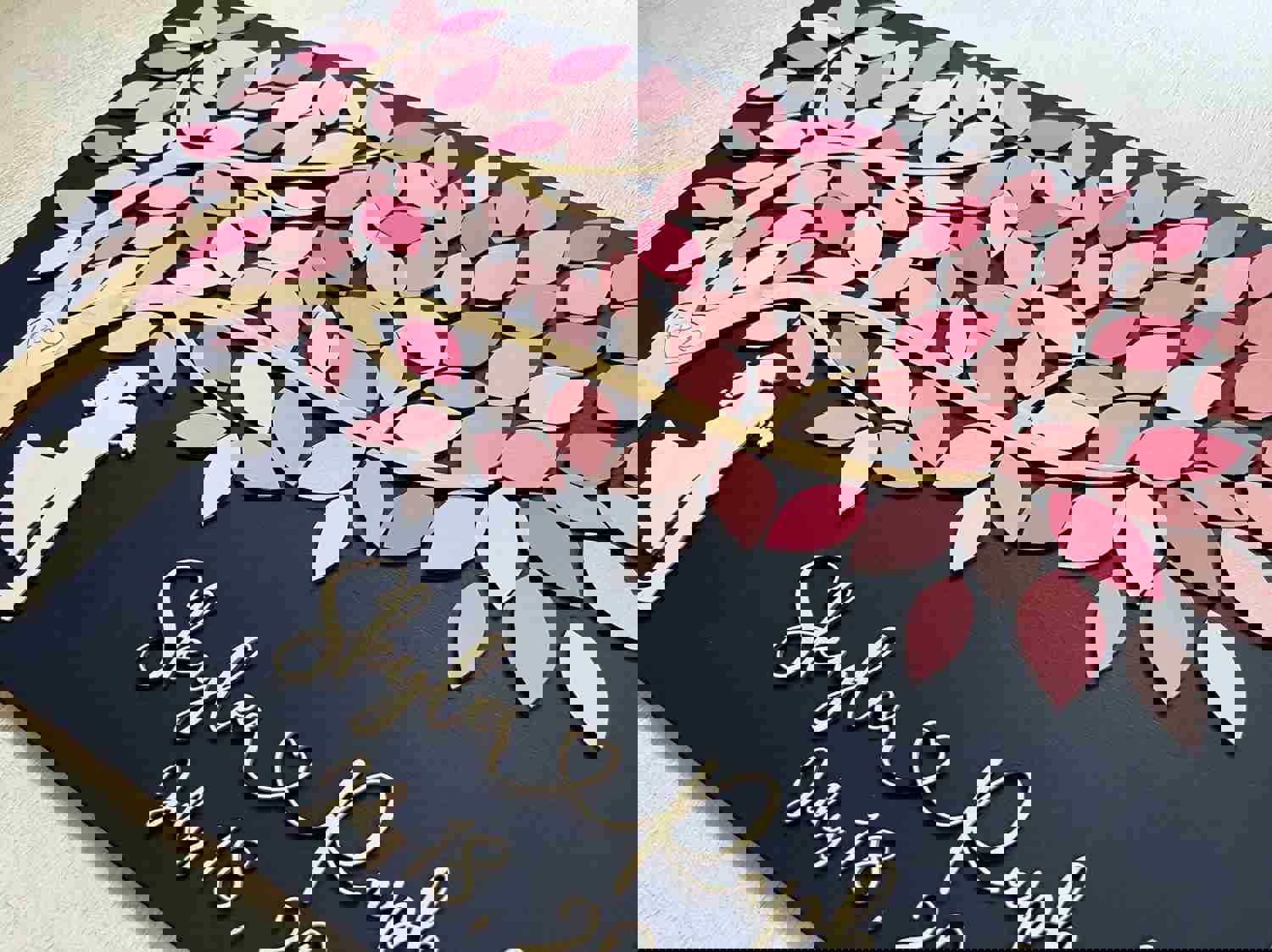 Personalized Wood Guest Book with Tree of Life - Cherry Blossom Design for Wedding, Anniversary or Newlyweds Gift