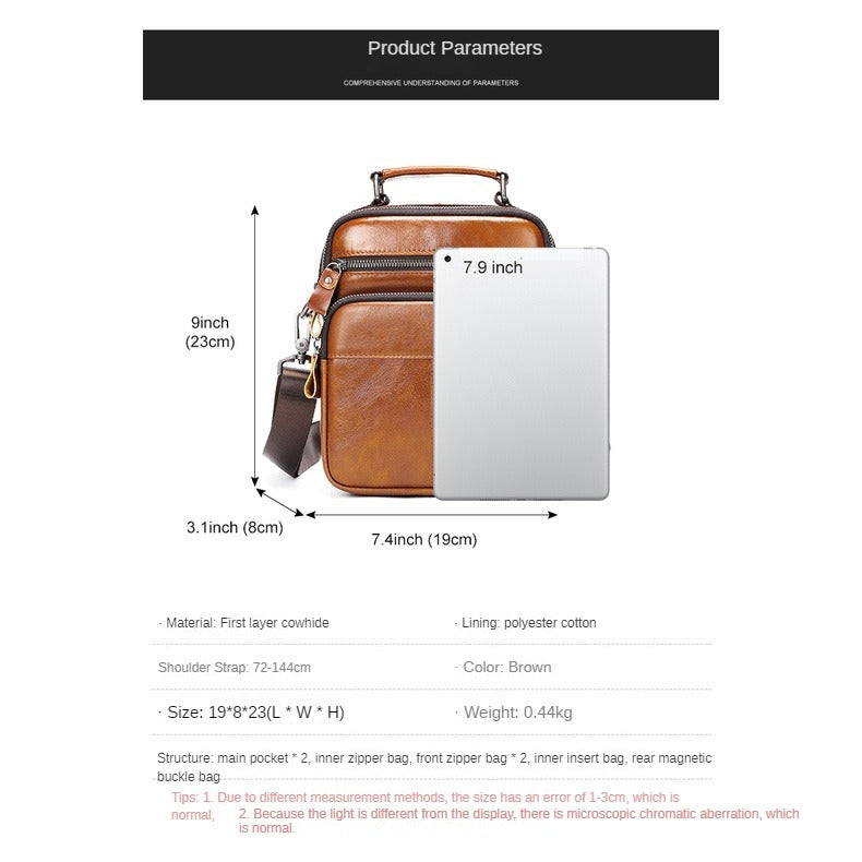 Large Capacity Genuine Leather Crossbody Bag for Men - Full-grain Cowhide Business Bag