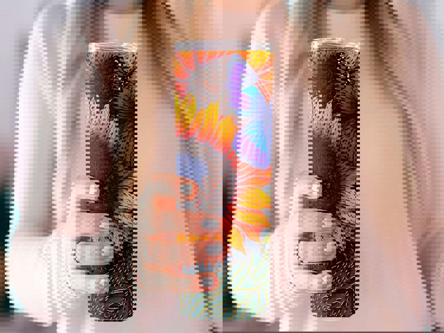 3D Butterfly Flowers Stainless Steel Tumbler with Straw - Double Wall Insulated for Hot & Cold Drinks