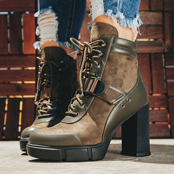 Corashoes Adjustable Buckle Straps Platform High Heel Ankle Boots