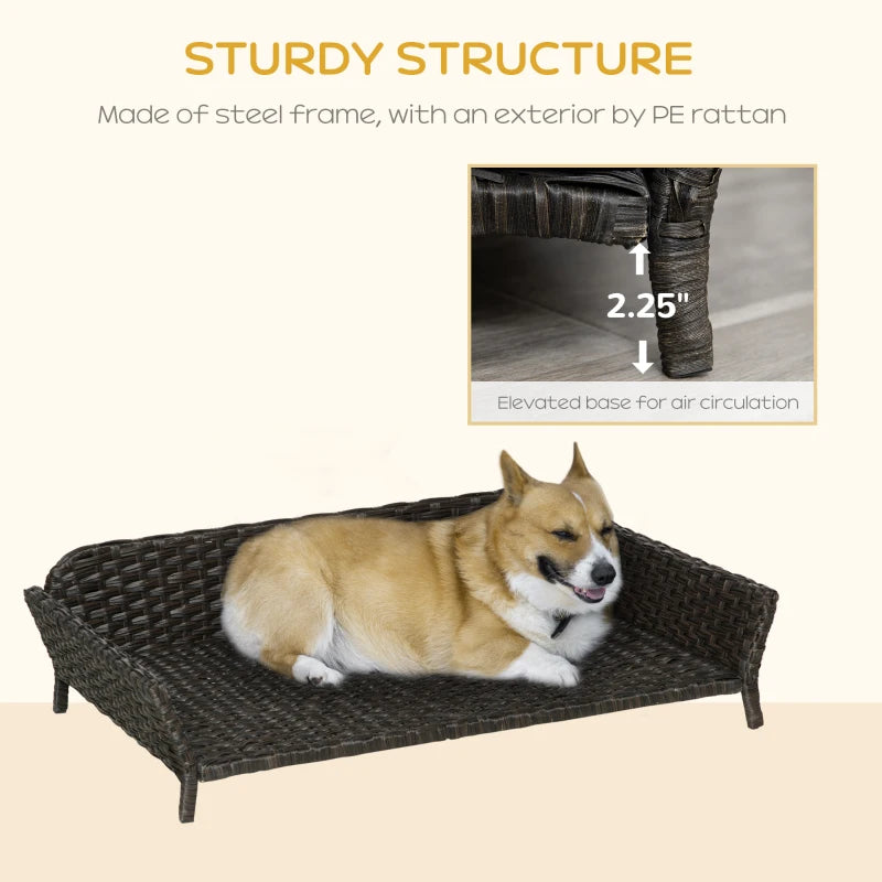 PawHut Rattan Dog Sofa with Washable Cushion for Indoor & Outdoor Use