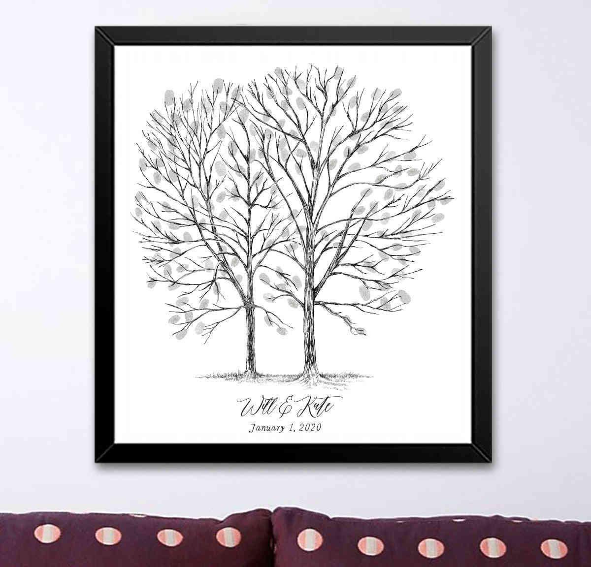 Pine Tree Thumbprint Alternative Guest Book - Unique Wedding Keepsake