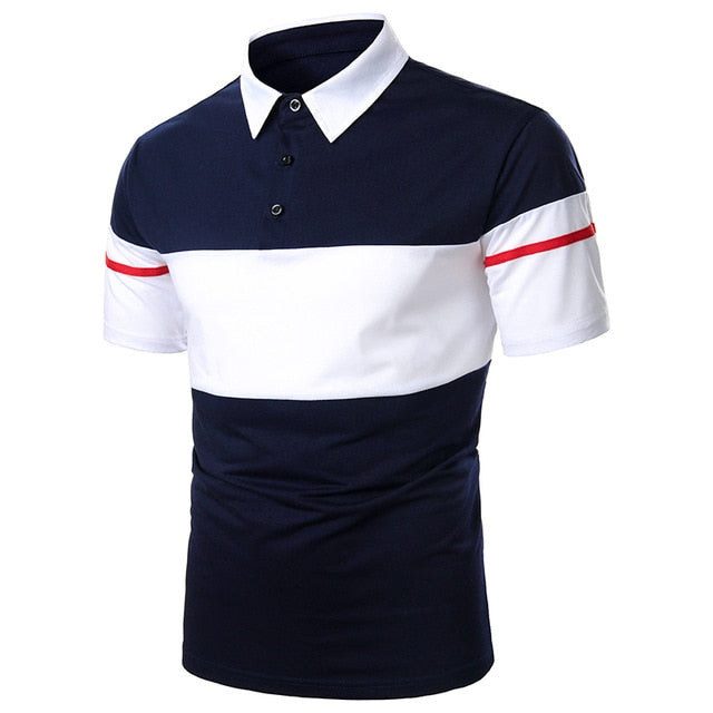 Men's Short Sleeve Polo Shirt - Contrast Color Casual Summer Tops