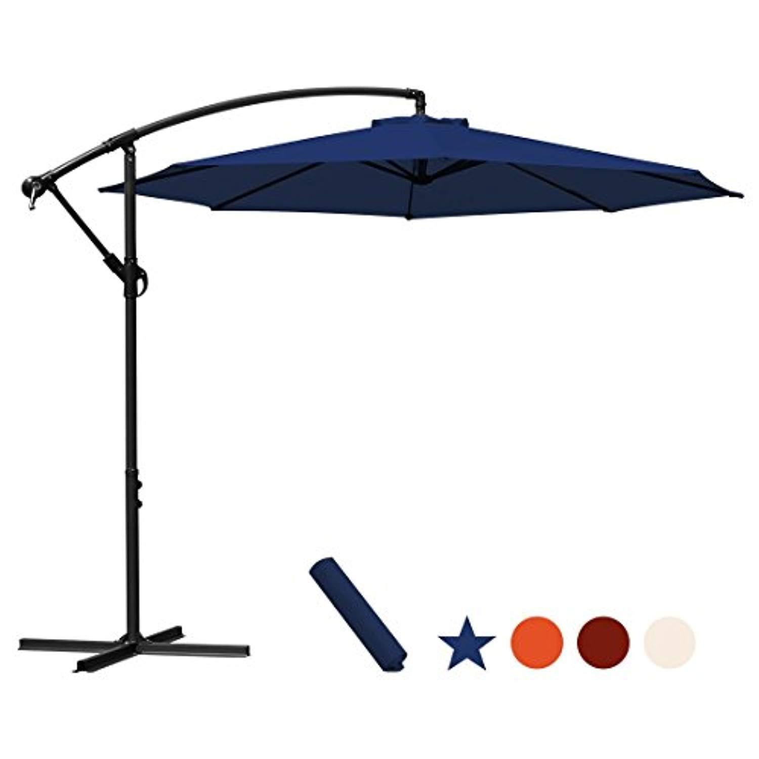 10 ft Offset Cantilever Patio Umbrella with Crank and Cross Base - Navy Blue