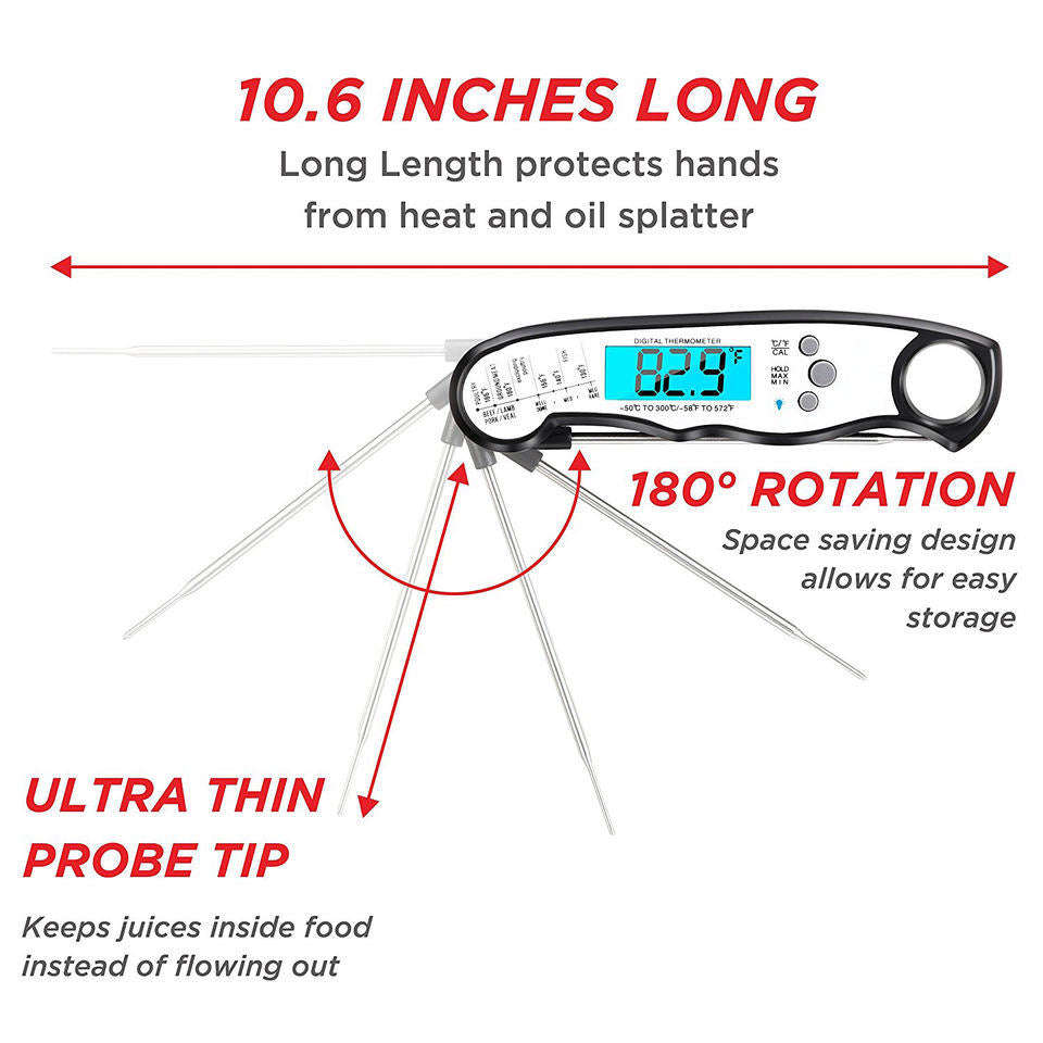 Outdoor BBQ Accurate LED Instant Read Waterproof Food Meat Electronic Digital Kitchen Thermometer