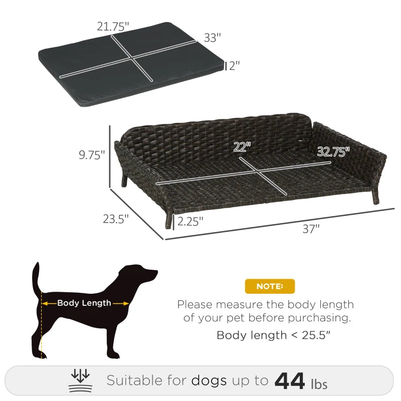 PawHut Rattan Dog Sofa with Washable Cushion for Indoor & Outdoor Use