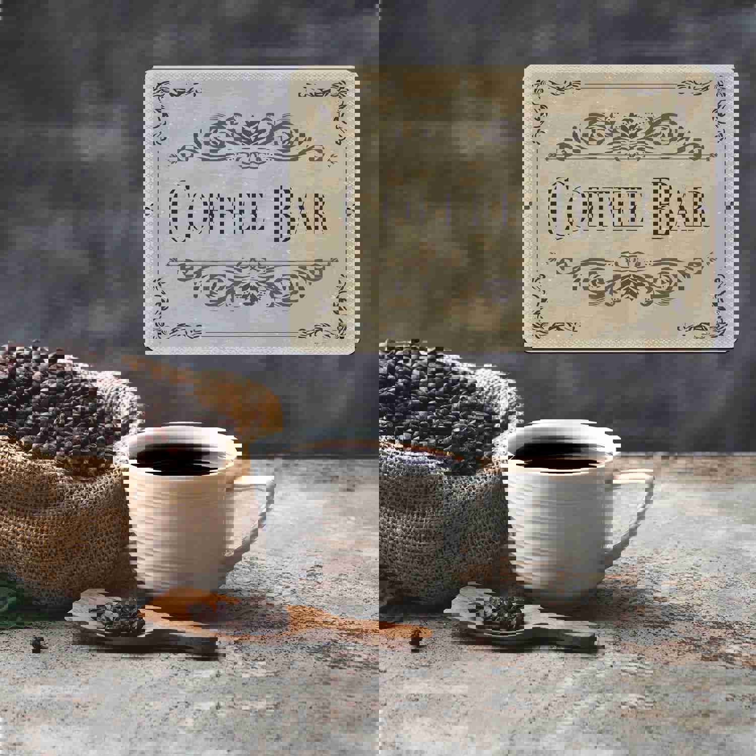 Brown Metal Coffee Bar Sign for Kitchen Decor