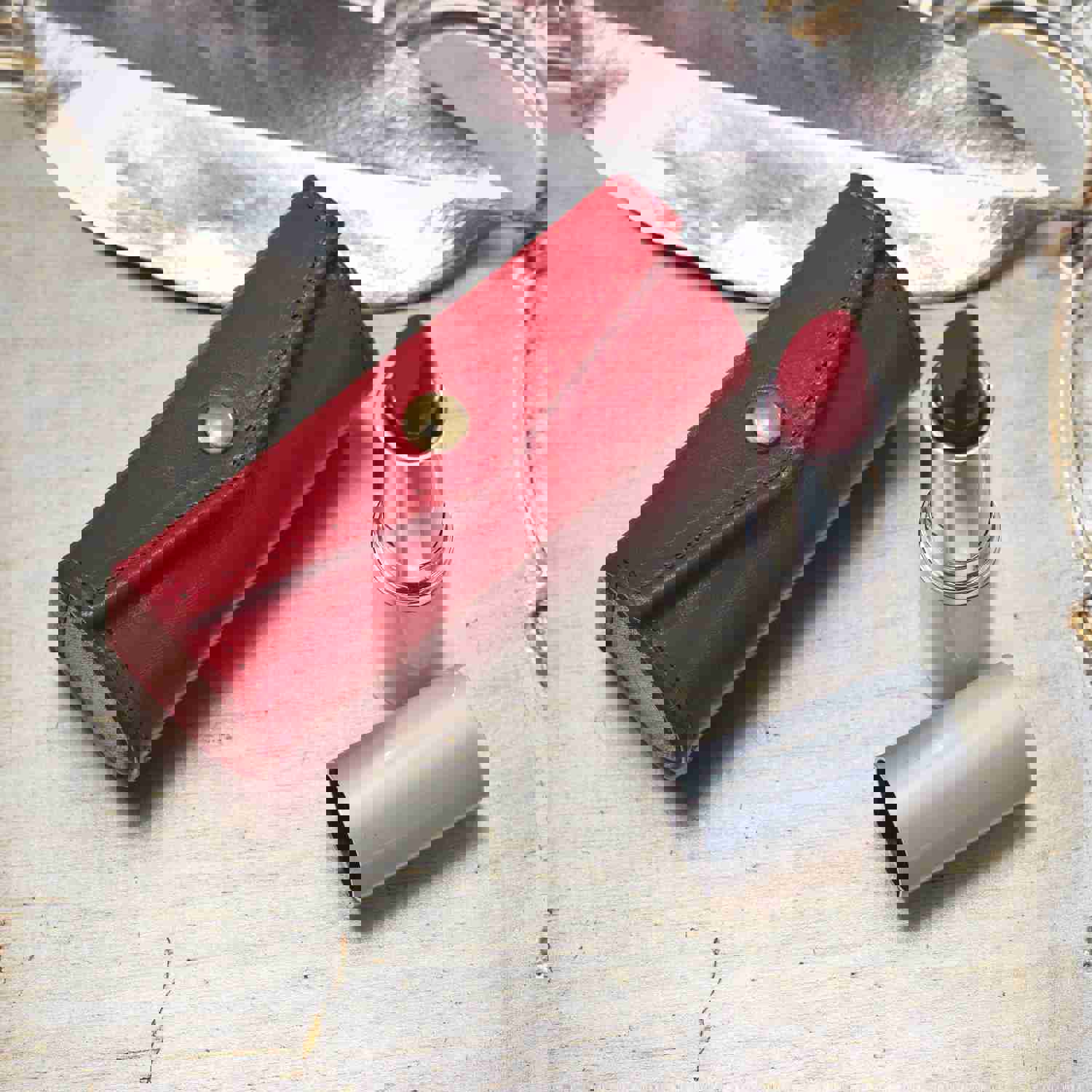 Handcrafted Red Italian Leather Lipstick Case