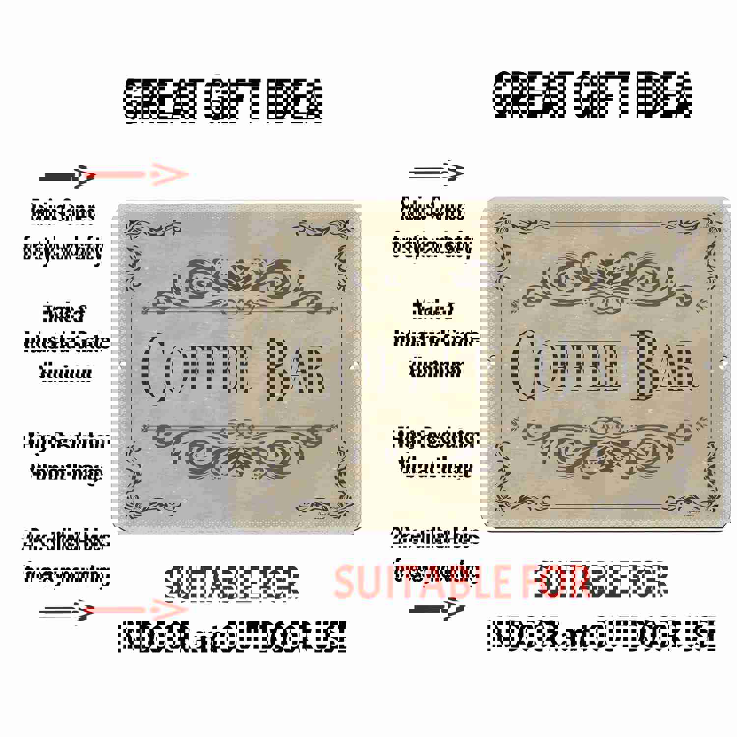 Brown Metal Coffee Bar Sign for Kitchen Decor