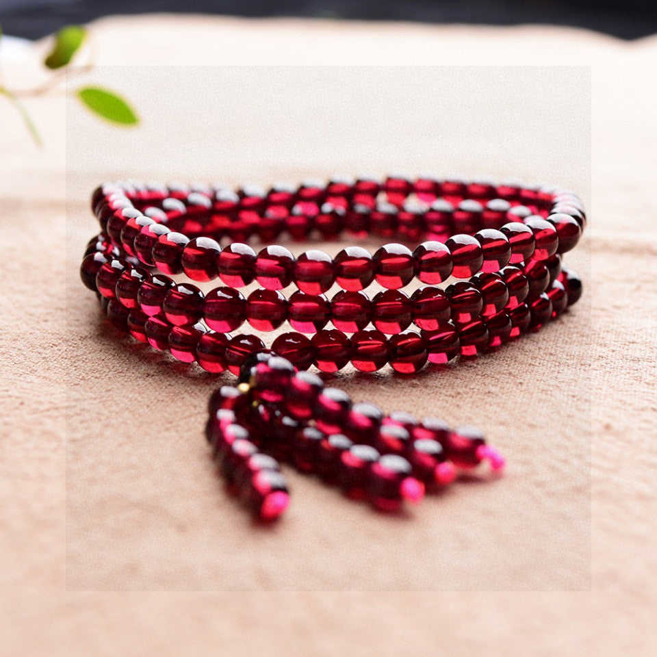 Natural Wine Red Garnet Three Ring Bracelet - 4.8mm Bead Diameter