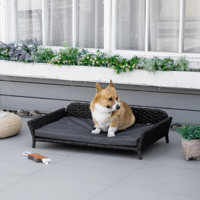 PawHut Rattan Dog Sofa with Washable Cushion for Indoor & Outdoor Use