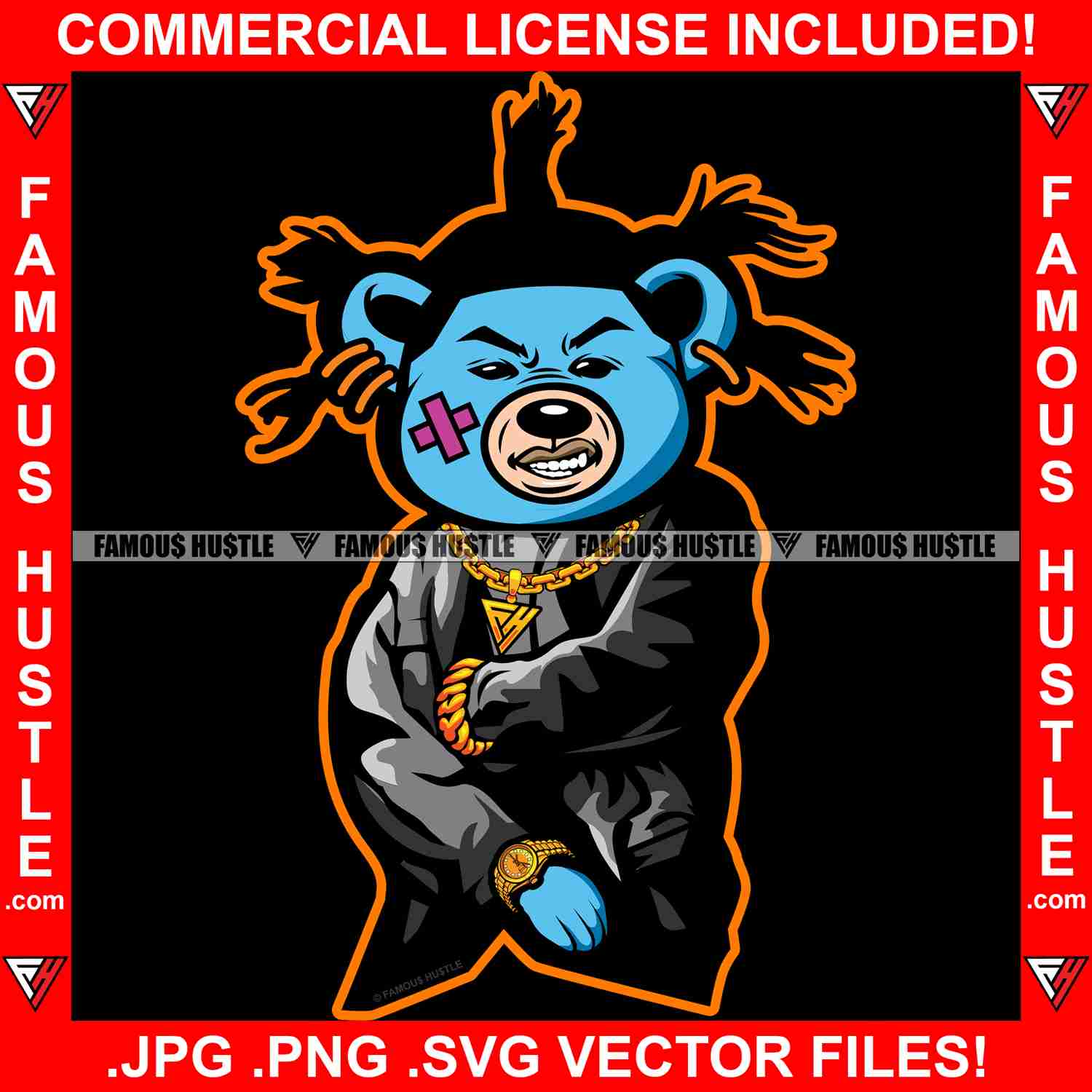 Hustle Gangster Teddy Bear Graphic Design T-Shirt Print