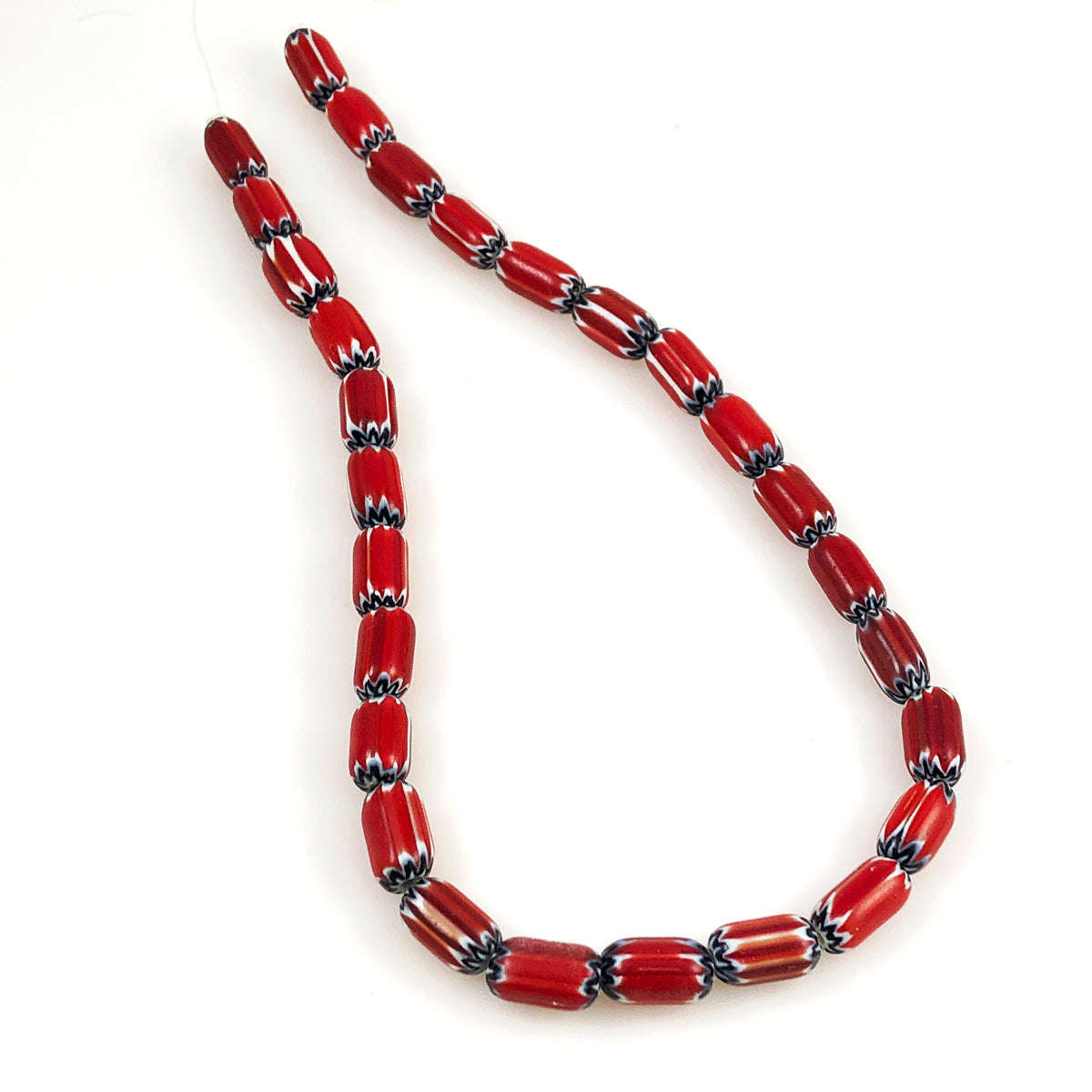 Vintage Italian Chevron Beads - Red, White & Black Striped Glass Beads