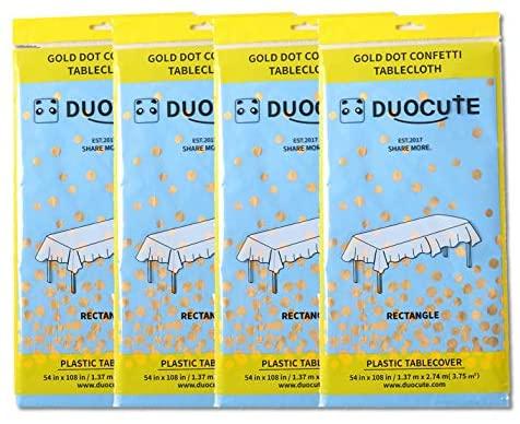 Duocute White Disposable Party Tablecloth with Gold Stamping Dots, 54 x 108 Inches, Pack of 4
