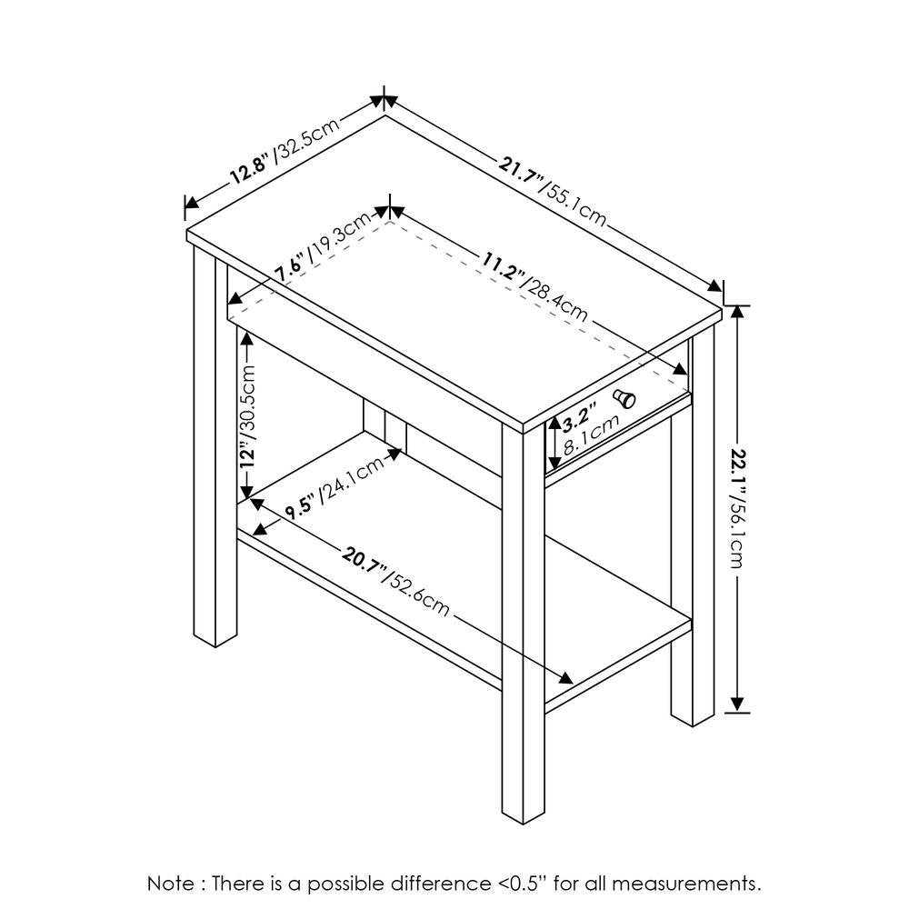 Furinno Classic Rectangular Side Table with Drawer, Set of 2, Americano
