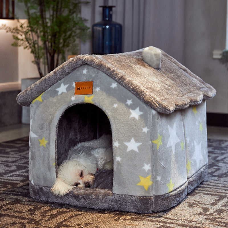 Foldable Dog House Pet Cat Bed Winter Warm Enclosed Cave Sofa