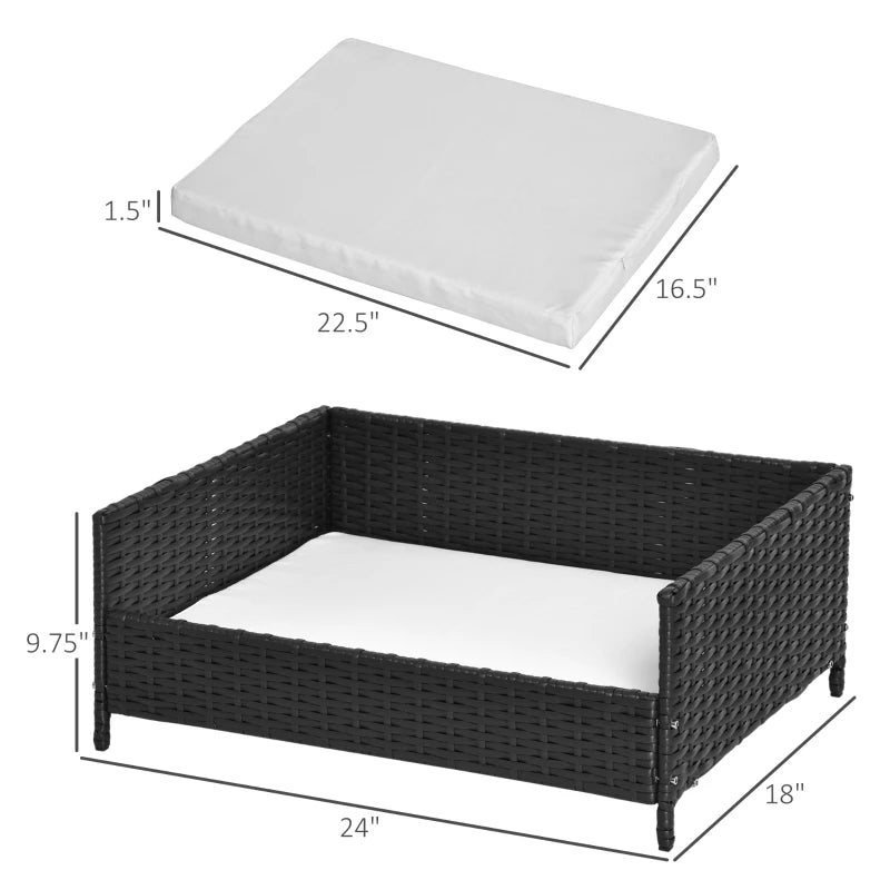 PawHut Rattan Dog Sofa with Washable Cushion for Indoor & Outdoor Use