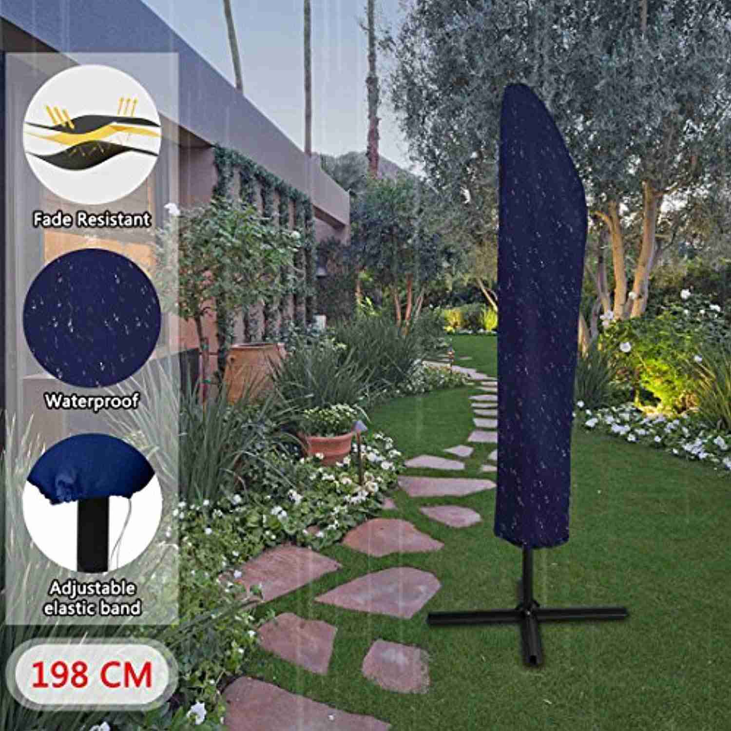 10 ft Offset Cantilever Patio Umbrella with Crank and Cross Base - Navy Blue