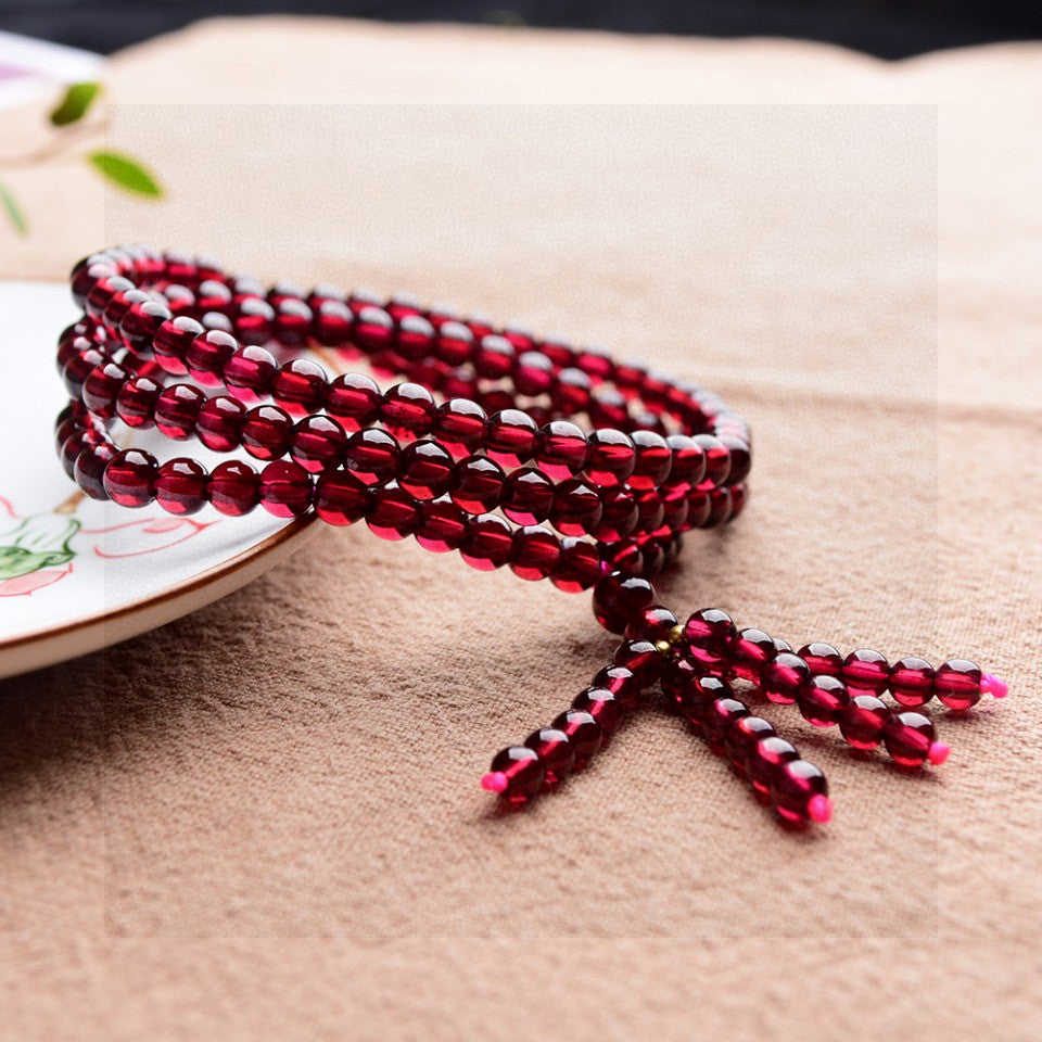 Natural Wine Red Garnet Three Ring Bracelet - 4.8mm Bead Diameter