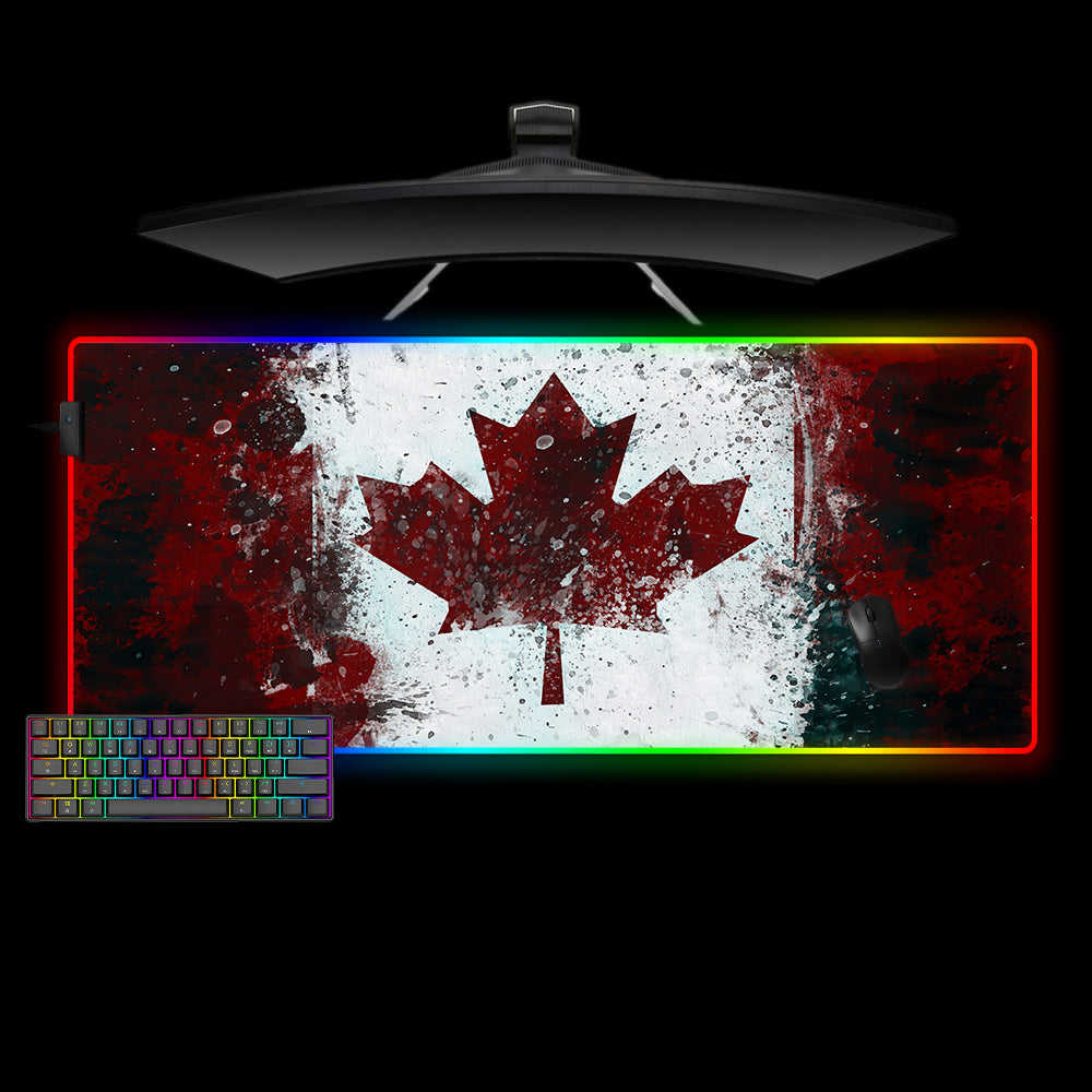 Canada Flag Splash Paint RGB Gaming Mouse Pad with LED Strip
