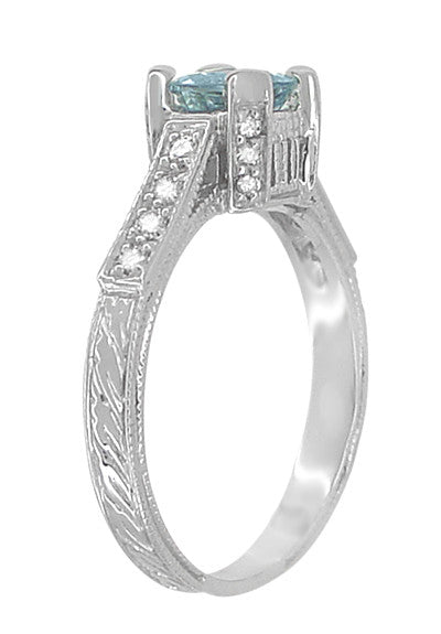 Art Deco Castle 3/4 Carat Aquamarine Engagement Ring in Platinum