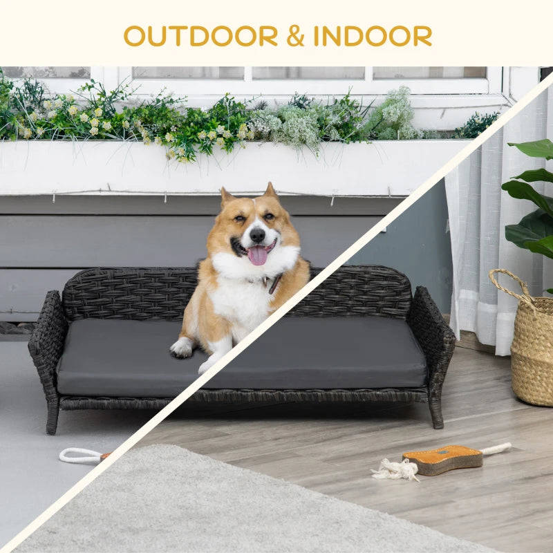 PawHut Rattan Dog Sofa with Washable Cushion for Indoor & Outdoor Use