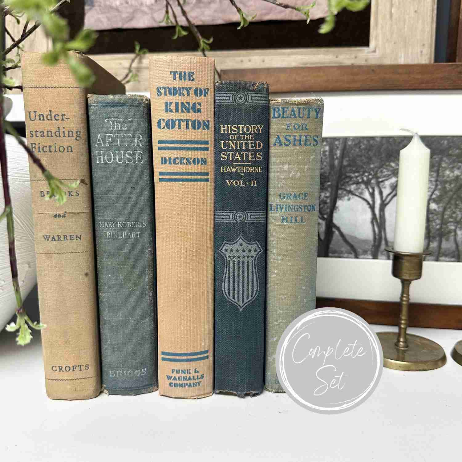 Blue Vintage Book Set - Decorative Books for Shelf and Home Decor
