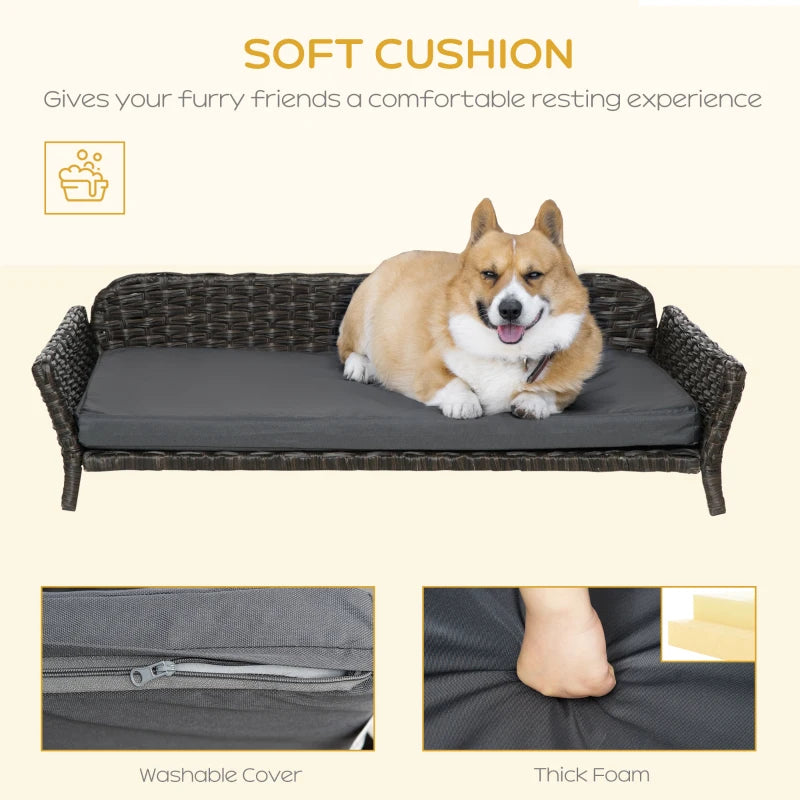 PawHut Rattan Dog Sofa with Washable Cushion for Indoor & Outdoor Use