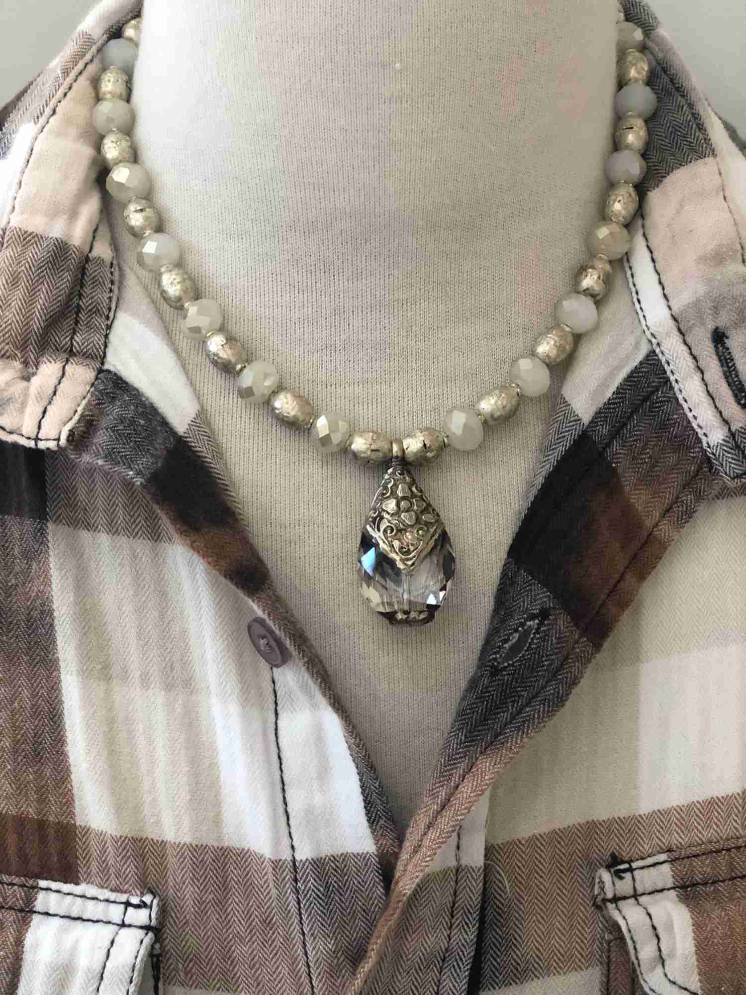 Tibetan Capped Crystal Pendant Necklace