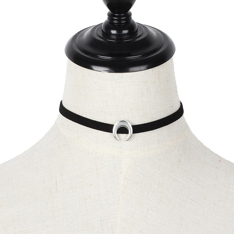 DoreenBeads Trendy Choker Necklace For Men - Gold Half Moon Pendant Black Rope Necklace