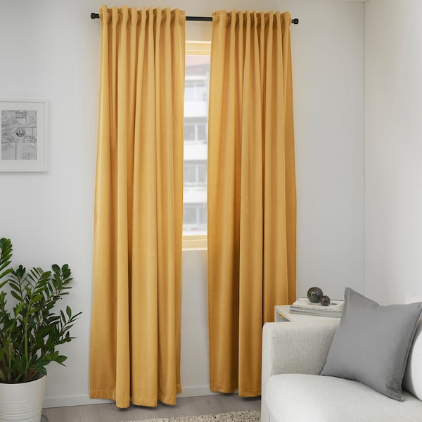 IKEA SANELA Velvet Room Darkening Curtains 55x98 2 Panels Golden Brown