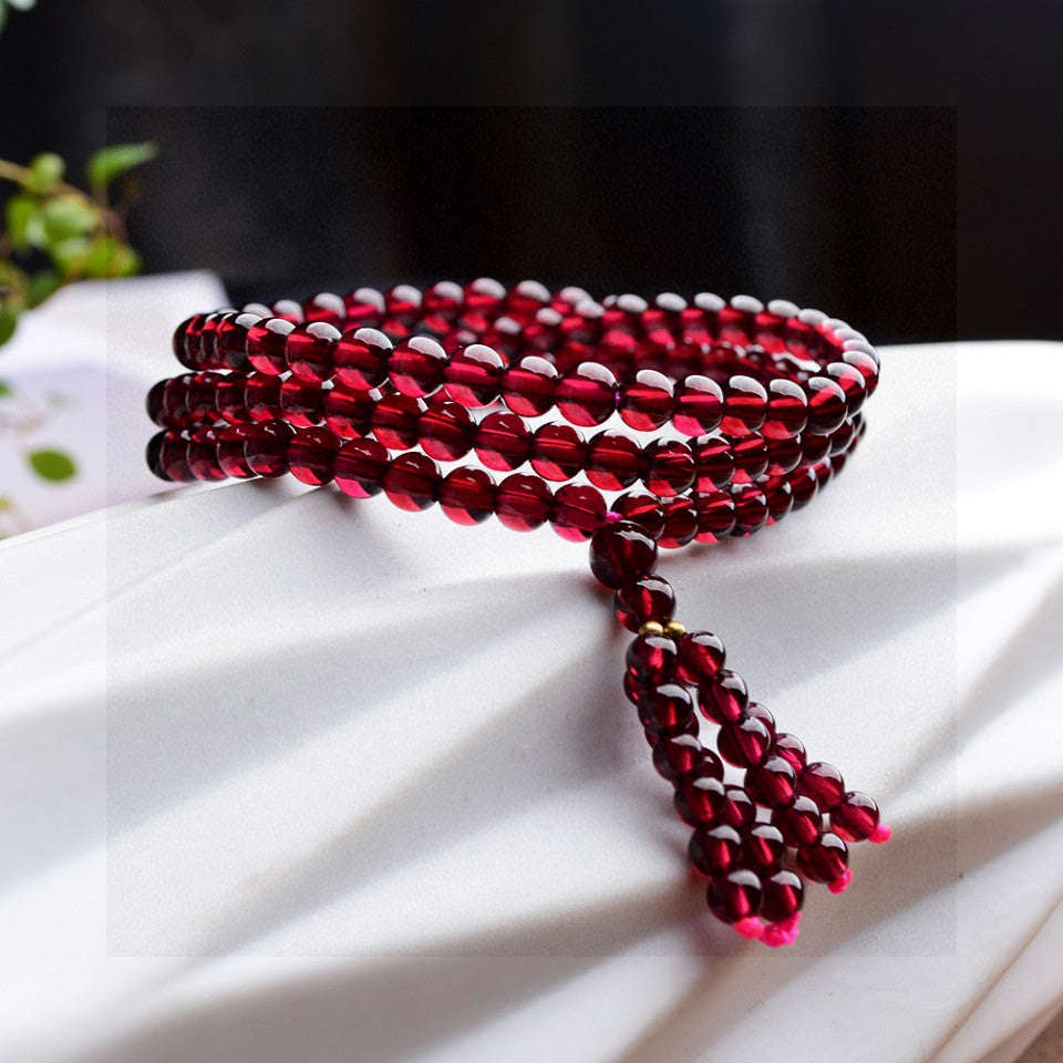 Natural Wine Red Garnet Three Ring Bracelet - 4.8mm Bead Diameter