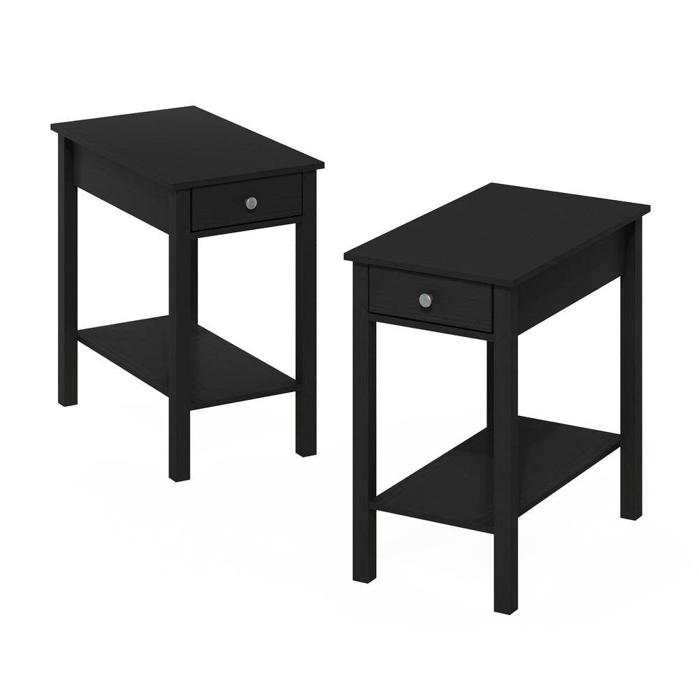 Furinno Classic Rectangular Side Table with Drawer, Set of 2, Americano