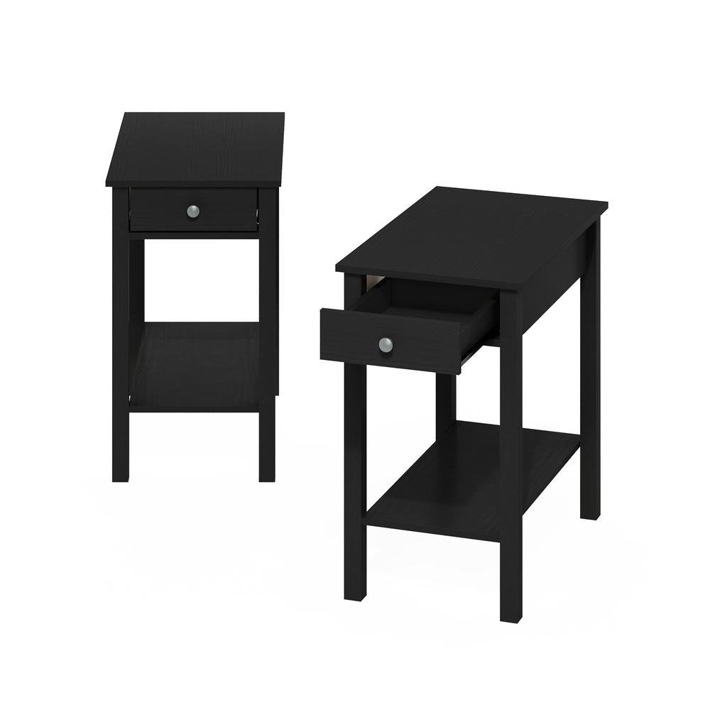Furinno Classic Rectangular Side Table with Drawer, Set of 2, Americano