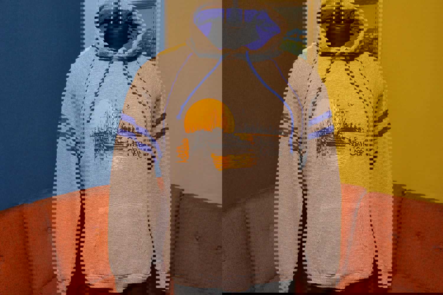 Oregon Coast Striped Vintage Hoodie Sweatshirt - Made in USA 1980s