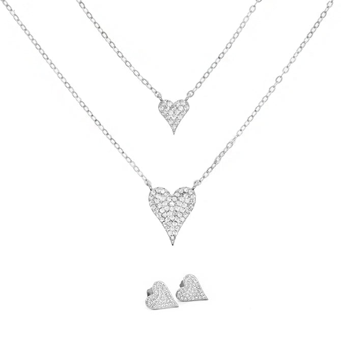 Eva Heart Layered Necklaces & Earrings Set