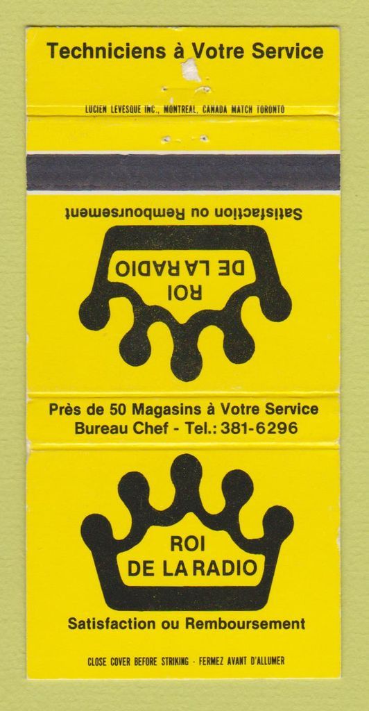 Matchbook Cover - Roi De La Radio QC 30 Strike