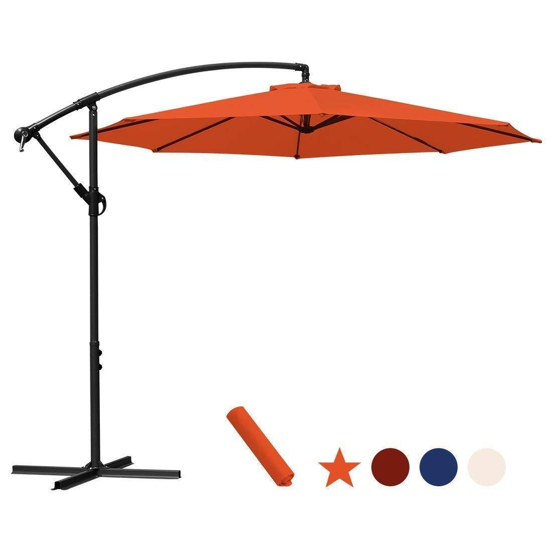 10 ft Offset Cantilever Patio Umbrella with Crank and Cross Base - Navy Blue